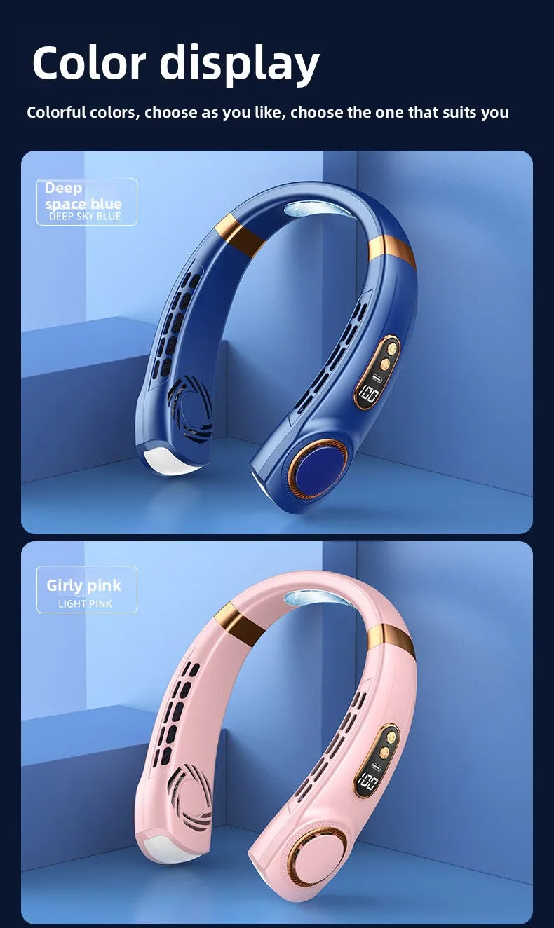 Wearable Neck Cooling Fan USB Rechargeable Hands Free Portable Hanging Personal Air Cooler Indoor Outdoor Daily Skincare Use