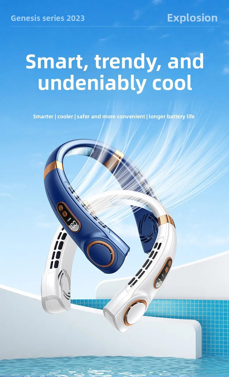 Wearable Neck Cooling Fan USB Rechargeable Hands Free Portable Hanging Personal Air Cooler Indoor Outdoor Daily Skincare Use