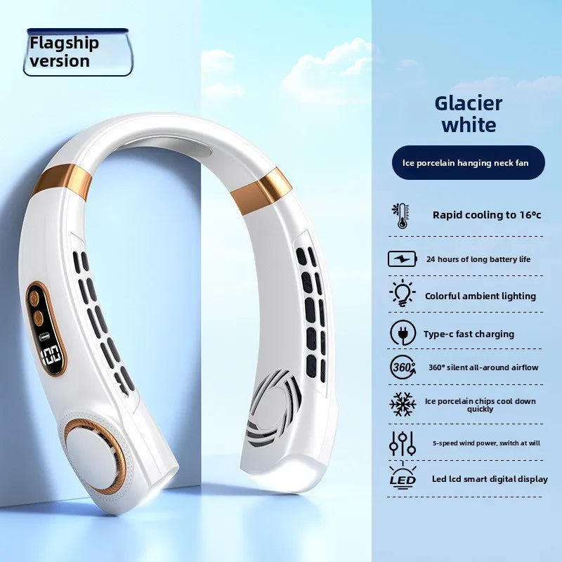 Wearable Neck Cooling Fan USB Rechargeable Hands Free Portable Hanging Personal Air Cooler Indoor Outdoor Daily Skincare Use