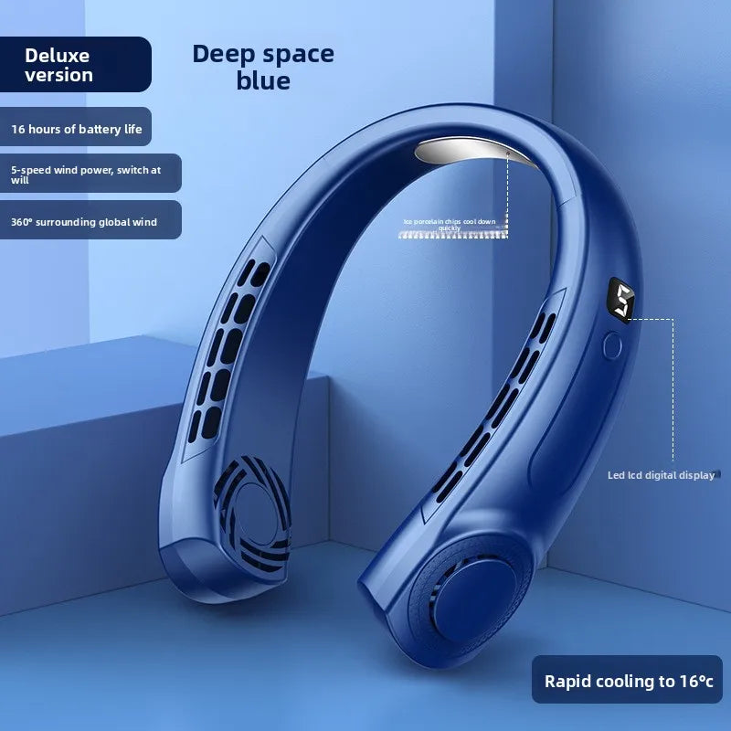 Wearable Neck Cooling Fan USB Rechargeable Hands Free Portable Hanging Personal Air Cooler Indoor Outdoor Daily Skincare Use