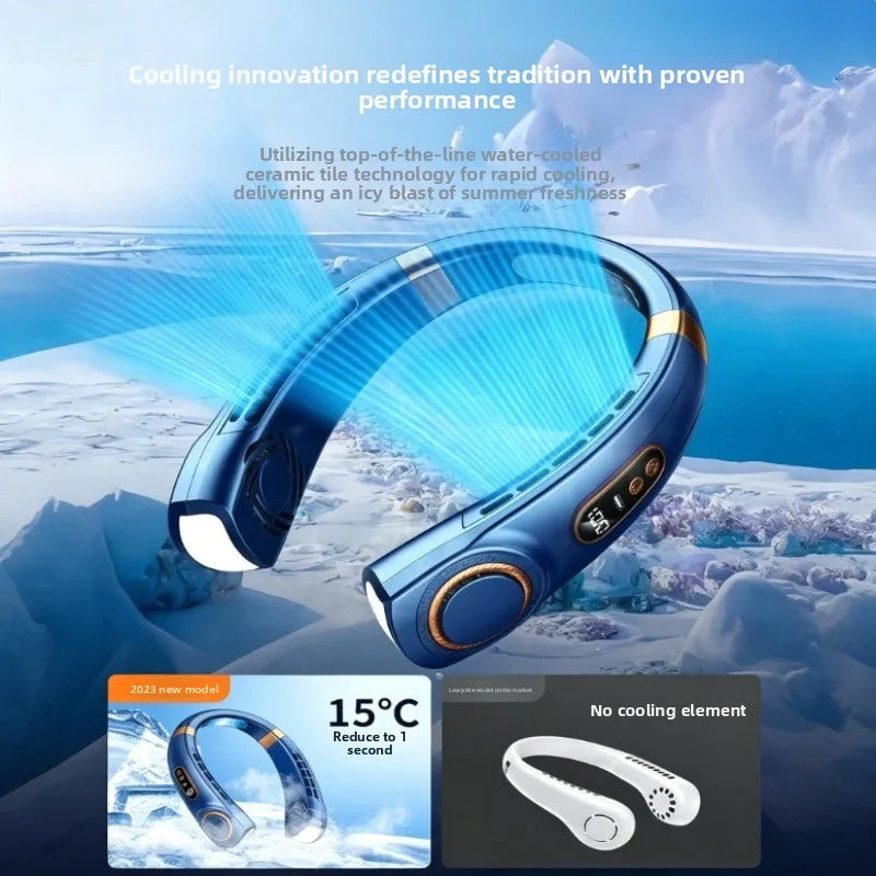 Wearable Neck Cooling Fan USB Rechargeable Hands Free Portable Hanging Personal Air Cooler Indoor Outdoor Daily Skincare Use