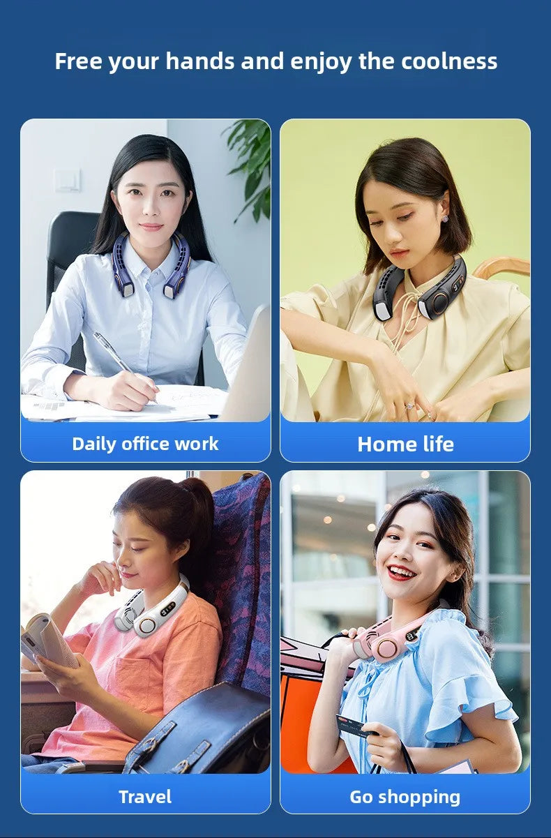 Wearable Neck Cooling Fan USB Rechargeable Hands Free Portable Hanging Personal Air Cooler Indoor Outdoor Daily Skincare Use