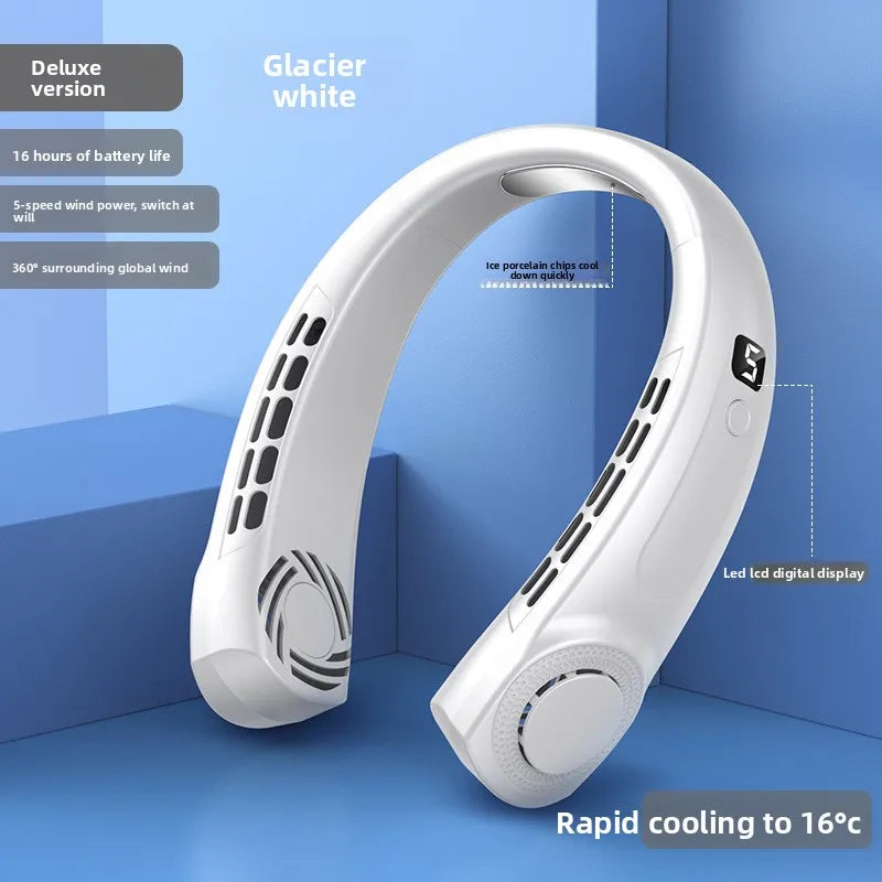 Wearable Neck Cooling Fan USB Rechargeable Hands Free Portable Hanging Personal Air Cooler Indoor Outdoor Daily Skincare Use