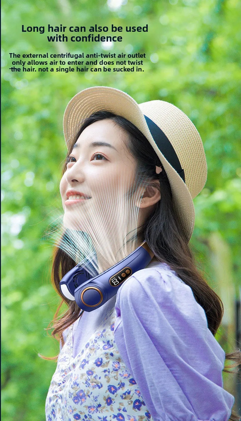 Wearable Neck Cooling Fan USB Rechargeable Hands Free Portable Hanging Personal Air Cooler Indoor Outdoor Daily Skincare Use