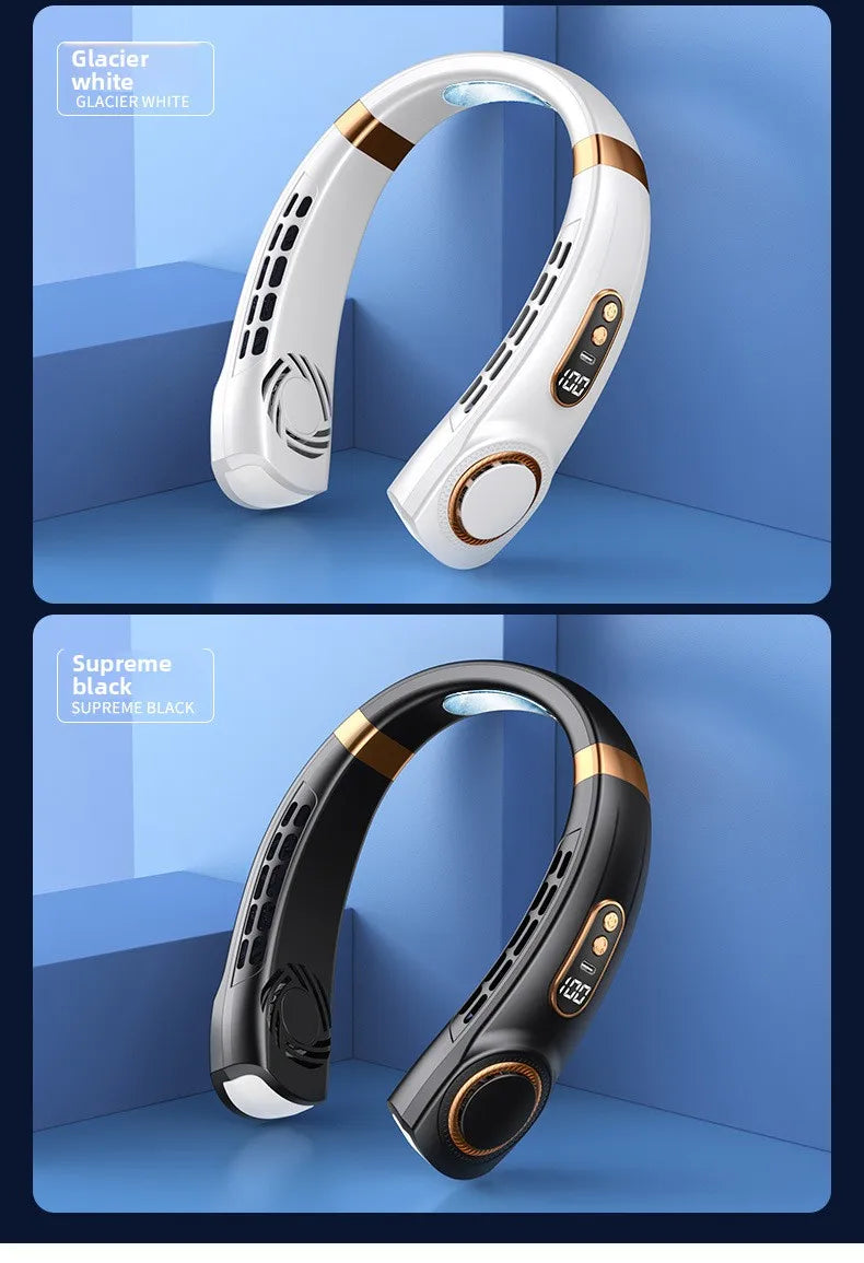 Wearable Neck Cooling Fan USB Rechargeable Hands Free Portable Hanging Personal Air Cooler Indoor Outdoor Daily Skincare Use