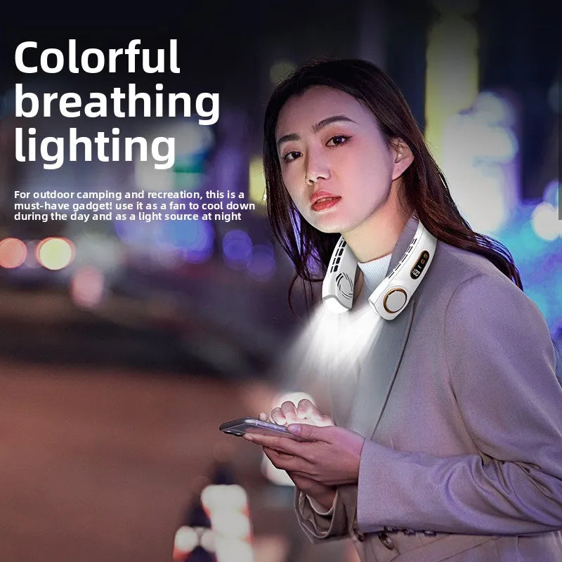 Wearable Neck Cooling Fan USB Rechargeable Hands Free Portable Hanging Personal Air Cooler Indoor Outdoor Daily Skincare Use