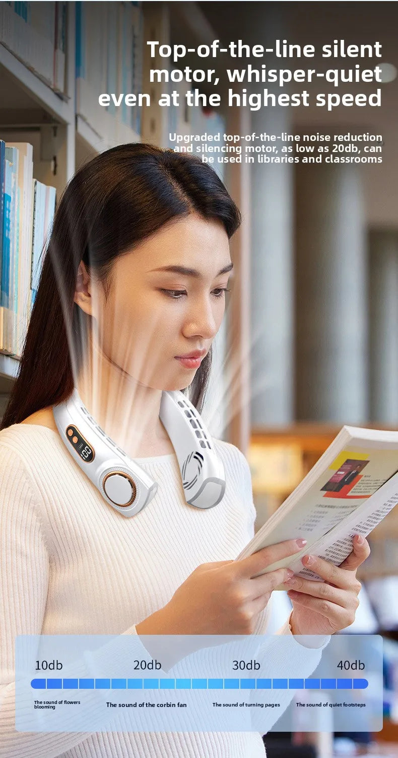 Wearable Neck Cooling Fan USB Rechargeable Hands Free Portable Hanging Personal Air Cooler Indoor Outdoor Daily Skincare Use