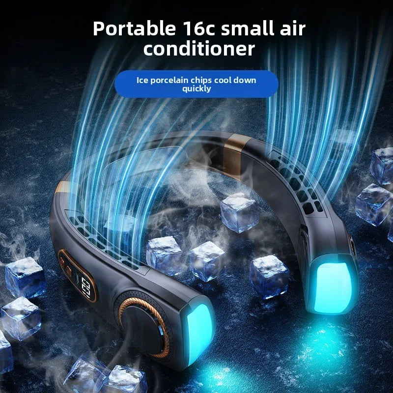 Wearable Neck Cooling Fan USB Rechargeable Hands Free Portable Hanging Personal Air Cooler Indoor Outdoor Daily Skincare Use