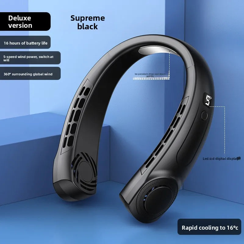 Wearable Neck Cooling Fan USB Rechargeable Hands Free Portable Hanging Personal Air Cooler Indoor Outdoor Daily Skincare Use