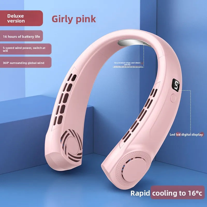 Wearable Neck Cooling Fan USB Rechargeable Hands Free Portable Hanging Personal Air Cooler Indoor Outdoor Daily Skincare Use