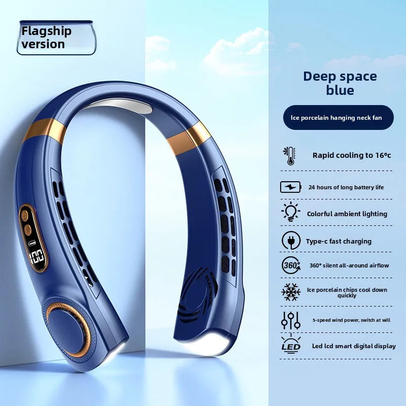 Wearable Neck Cooling Fan USB Rechargeable Hands Free Portable Hanging Personal Air Cooler Indoor Outdoor Daily Skincare Use