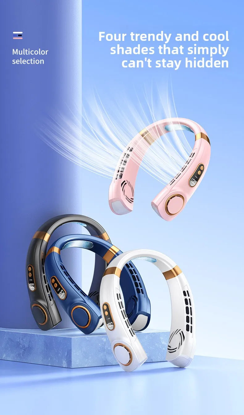 Wearable Neck Cooling Fan USB Rechargeable Hands Free Portable Hanging Personal Air Cooler Indoor Outdoor Daily Skincare Use