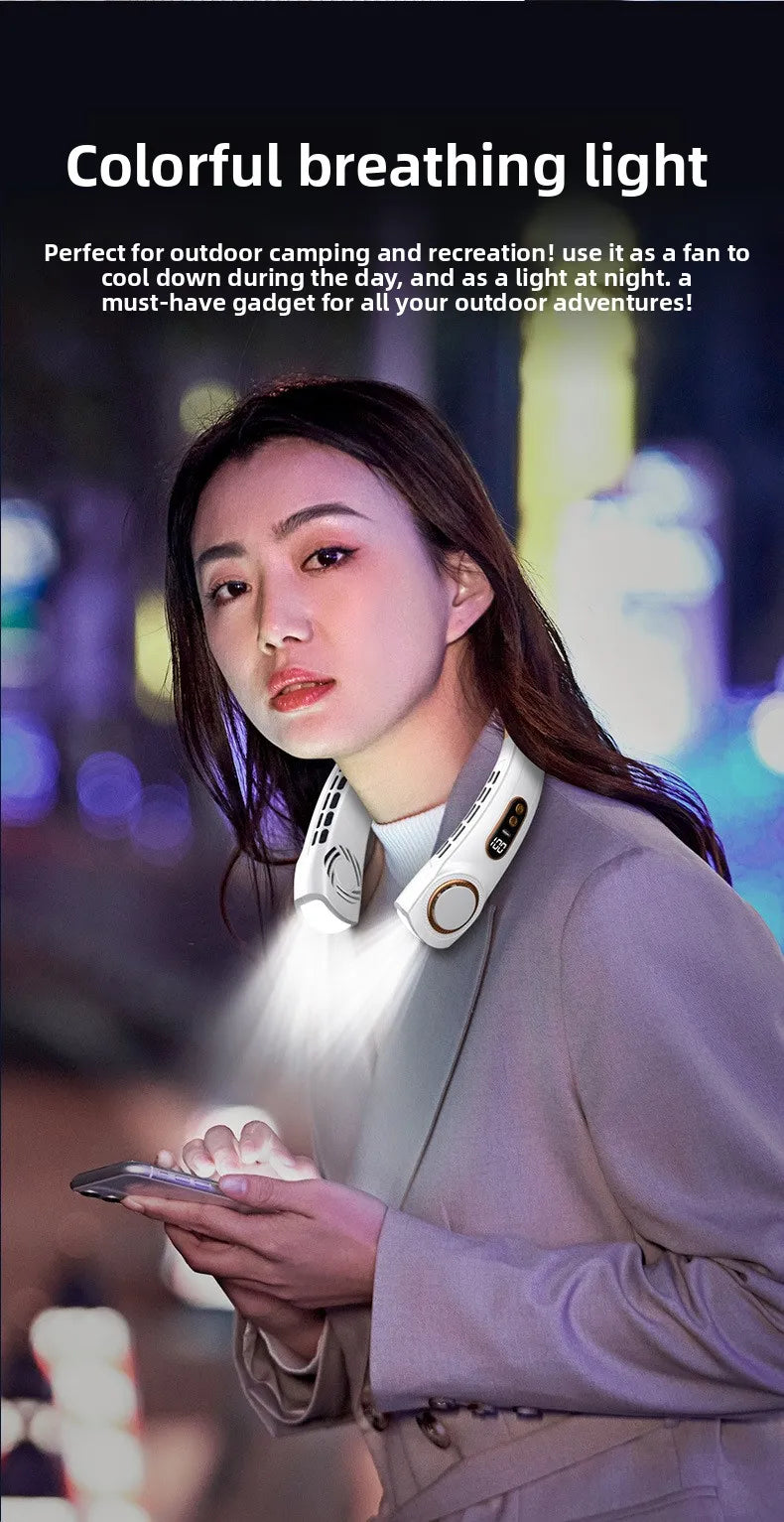 Wearable Neck Cooling Fan USB Rechargeable Hands Free Portable Hanging Personal Air Cooler Indoor Outdoor Daily Skincare Use