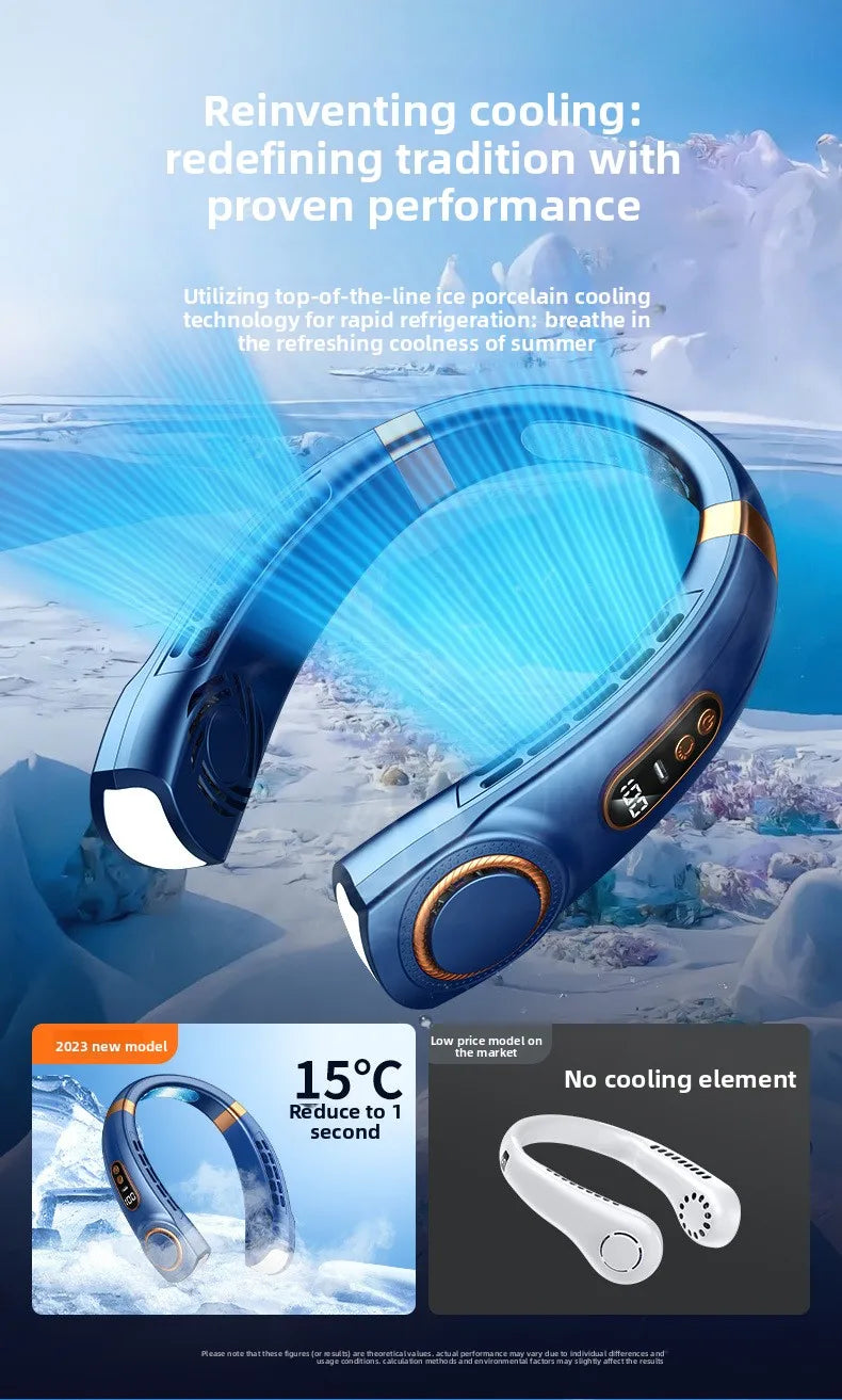 Wearable Neck Cooling Fan USB Rechargeable Hands Free Portable Hanging Personal Air Cooler Indoor Outdoor Daily Skincare Use