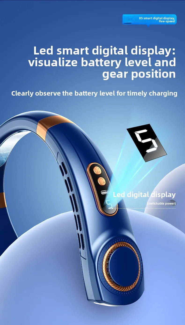 Wearable Neck Cooling Fan USB Rechargeable Hands Free Portable Hanging Personal Air Cooler Indoor Outdoor Daily Skincare Use