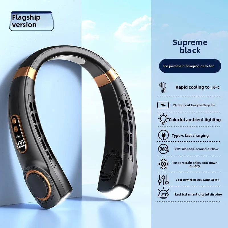 Wearable Neck Cooling Fan USB Rechargeable Hands Free Portable Hanging Personal Air Cooler Indoor Outdoor Daily Skincare Use