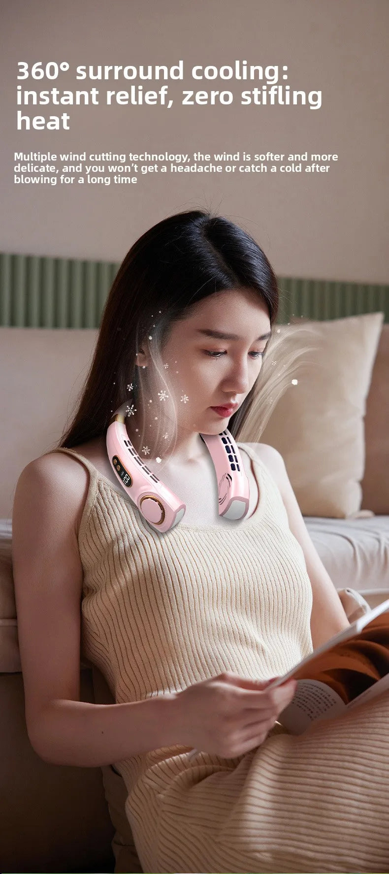 Wearable Neck Cooling Fan USB Rechargeable Hands Free Portable Hanging Personal Air Cooler Indoor Outdoor Daily Skincare Use