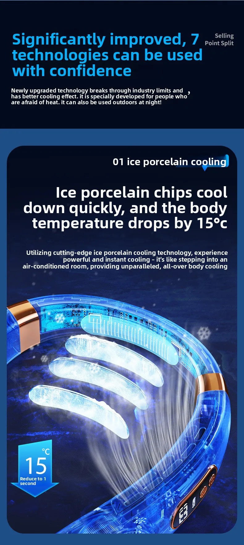 Wearable Neck Cooling Fan USB Rechargeable Hands Free Portable Hanging Personal Air Cooler Indoor Outdoor Daily Skincare Use
