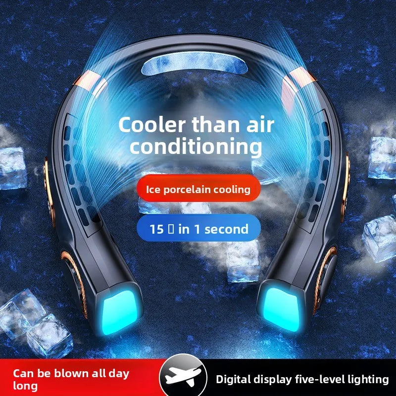 Wearable Neck Cooling Fan USB Rechargeable Hands Free Portable Hanging Personal Air Cooler Indoor Outdoor Daily Skincare Use